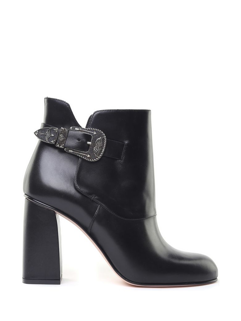 RED VALENTINO COWBOY-BUCKLE SMOOTH-LEATHER ANKLE BOOTS,10628486