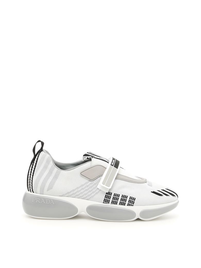 Prada Cloudbust Allacciate Logo-embossed Rubber And Leather-trimmed Mesh Sneakers In Talcobianco