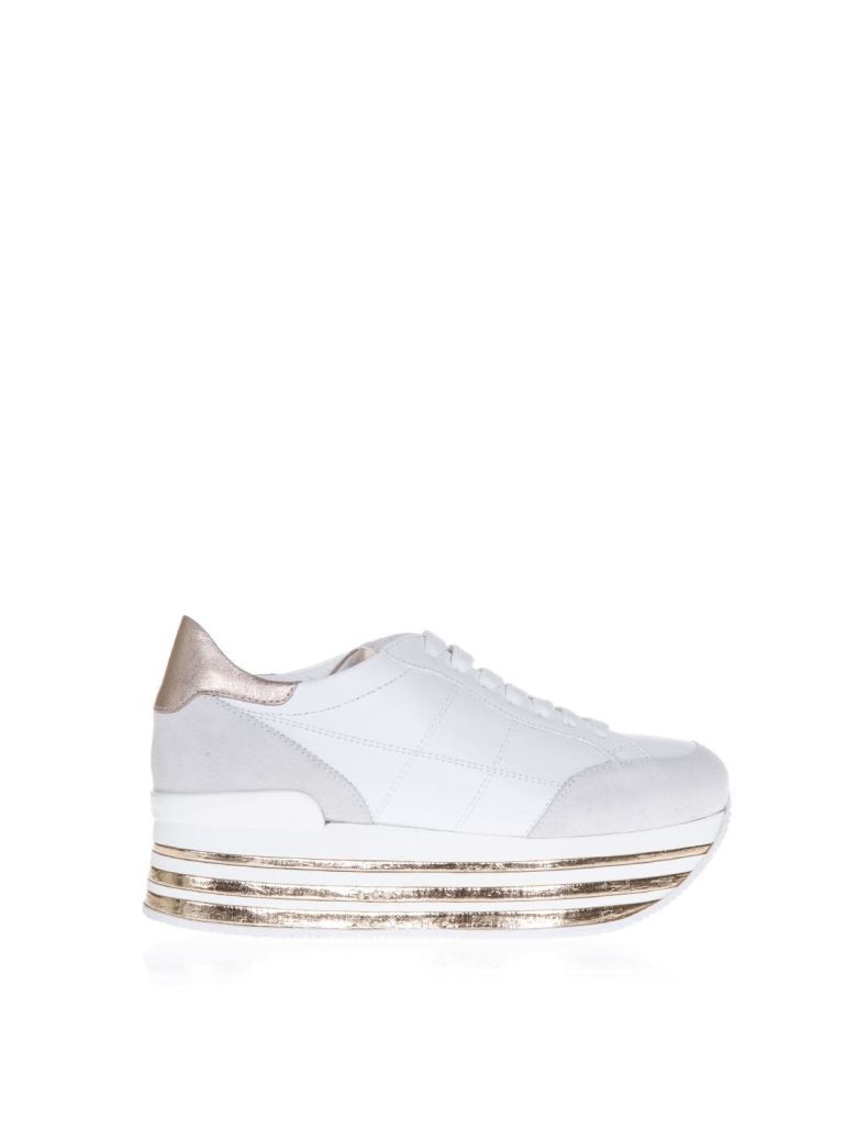 HOGAN MAXI 222 WHITE AND BRONZE SUEDE SNEAKERS,10606683