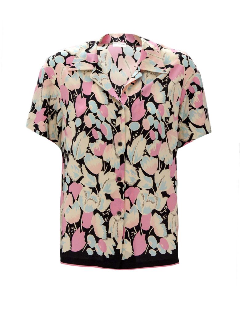 DRIES VAN NOTEN BLACK SILK SHIRT WITH ALL OVER FLOWERS PRINTED.,10570981