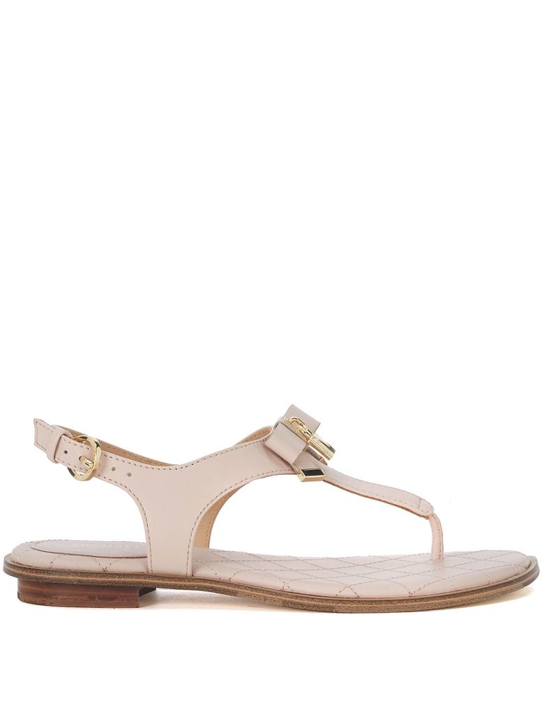 MICHAEL KORS ALICE PINK LEATHER SANDAL WITH BOW AND PENDANT,10597119