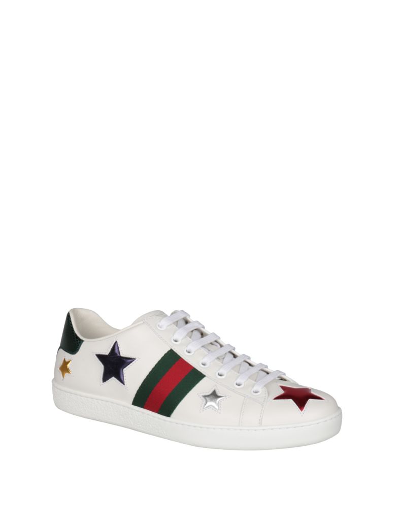 GUCCI Ace Embroidered Leather Sneakers, Bianco | ModeSens