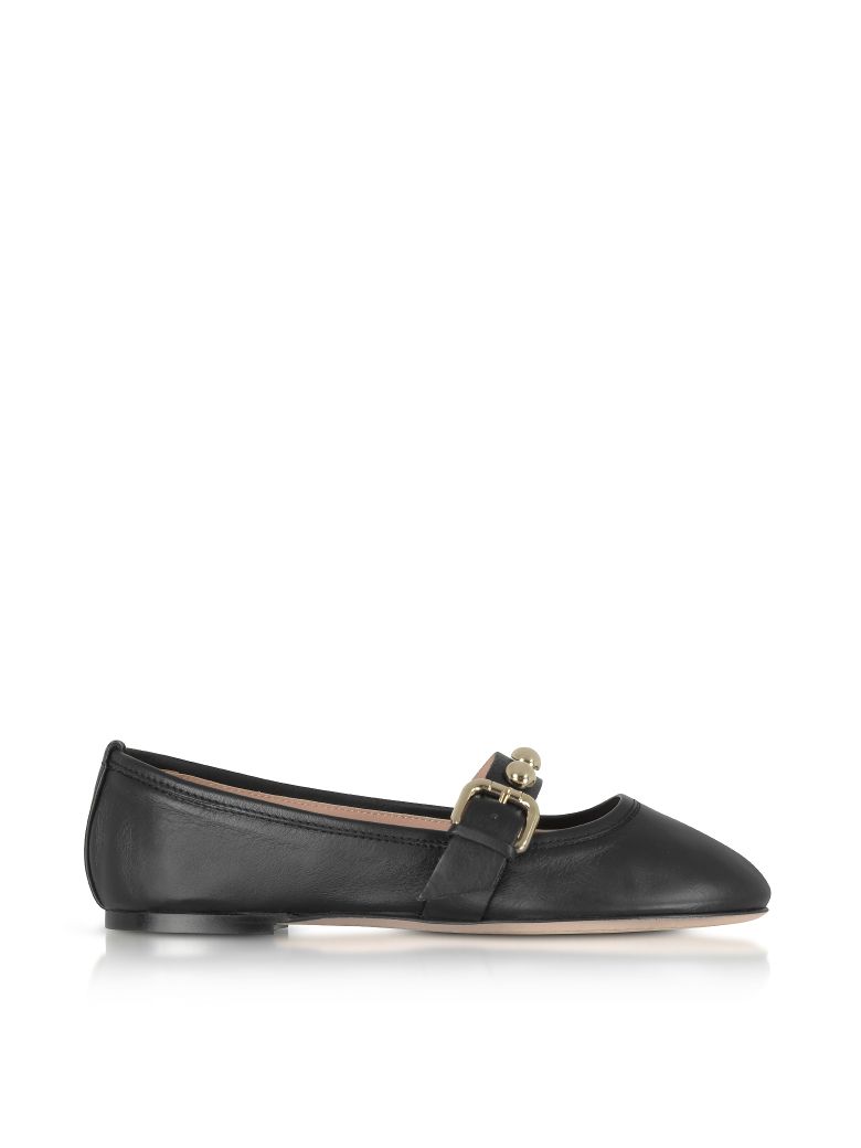 Red Valentino Black Leather Flat Ballerinas W-buckle And Studs | ModeSens