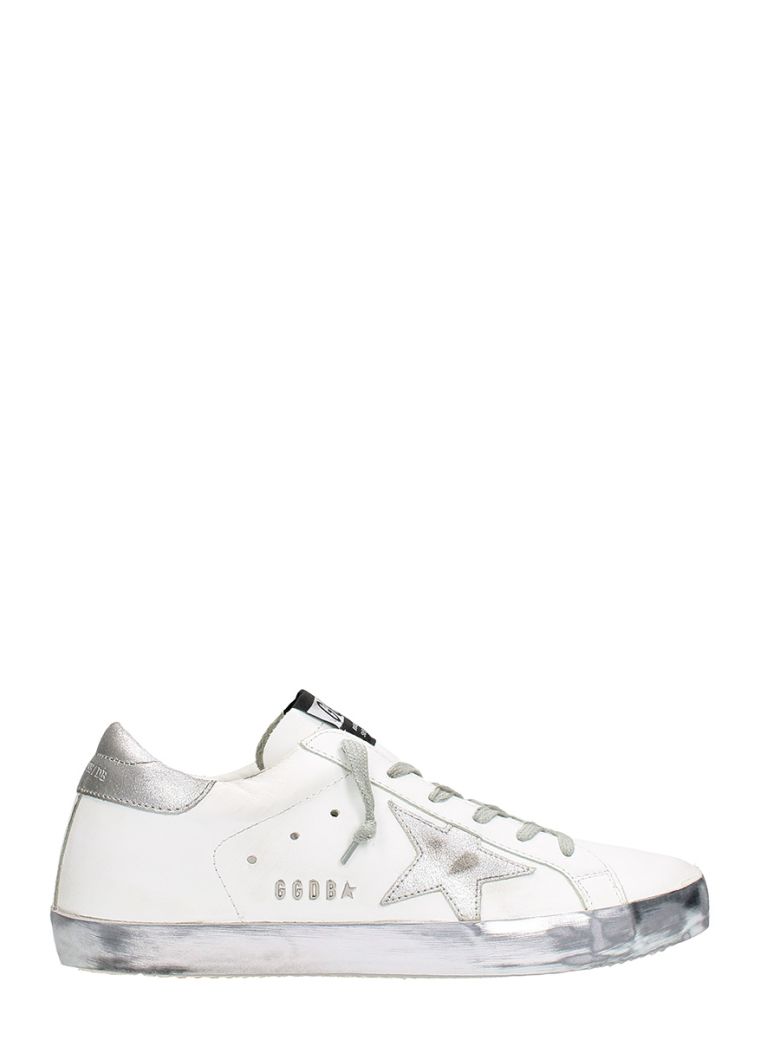 GOLDEN GOOSE WHITE SILVER METAL SUPERSTAR LOW SNEAKERS, SPARKLE WHITE ...