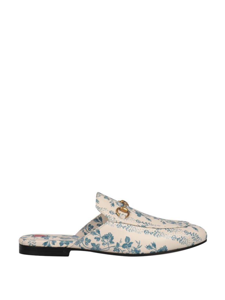 GUCCI PRINCETOWN ROSE PRINT LEATHER SLIPPERS,10574030