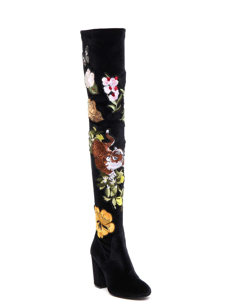 Strategia Embroidered AppliquÉS Knee High Boots In Nero | ModeSens
