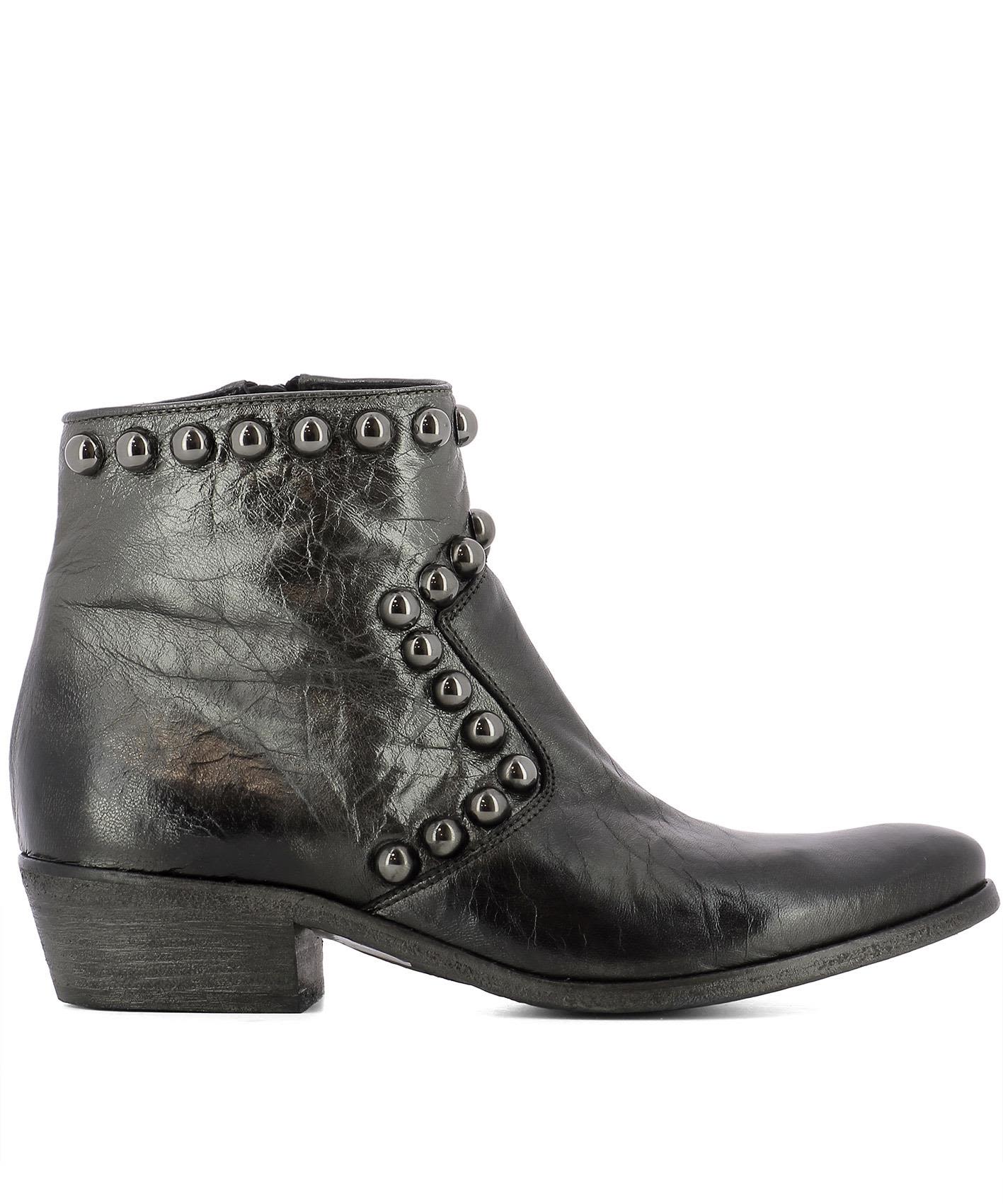 STRATEGIA GREY LEATHER ANKLE BOOTS,10606848
