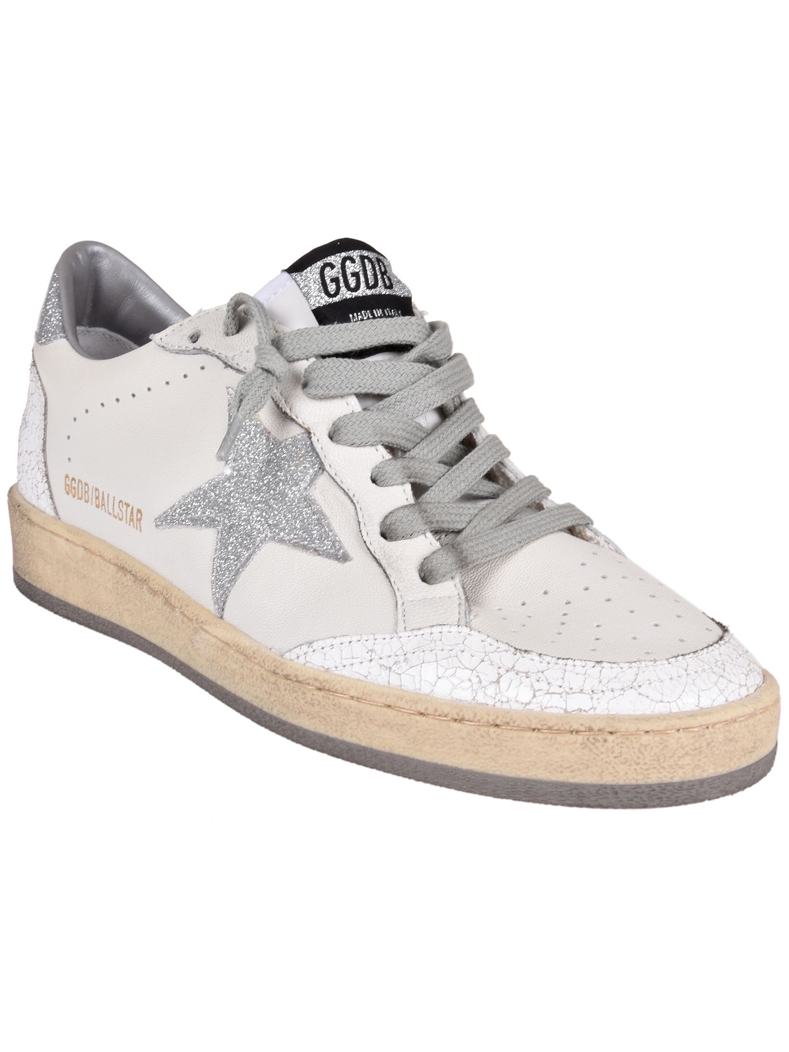 Golden Goose Ball Star Sneakers - White Leather/silver Glitter Star - 10626432 | italist
