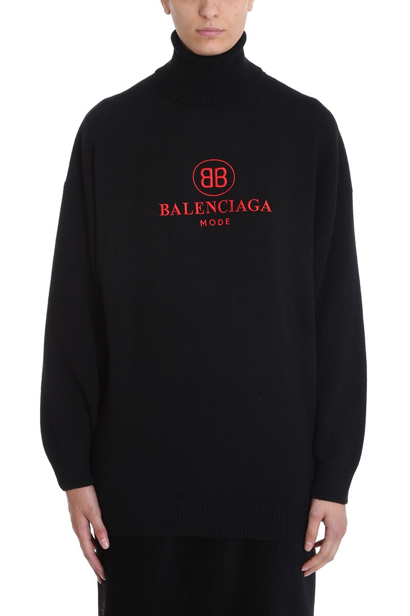 BALENCIAGA TURTLENECK BLACK WOOL SWEATER,10631121