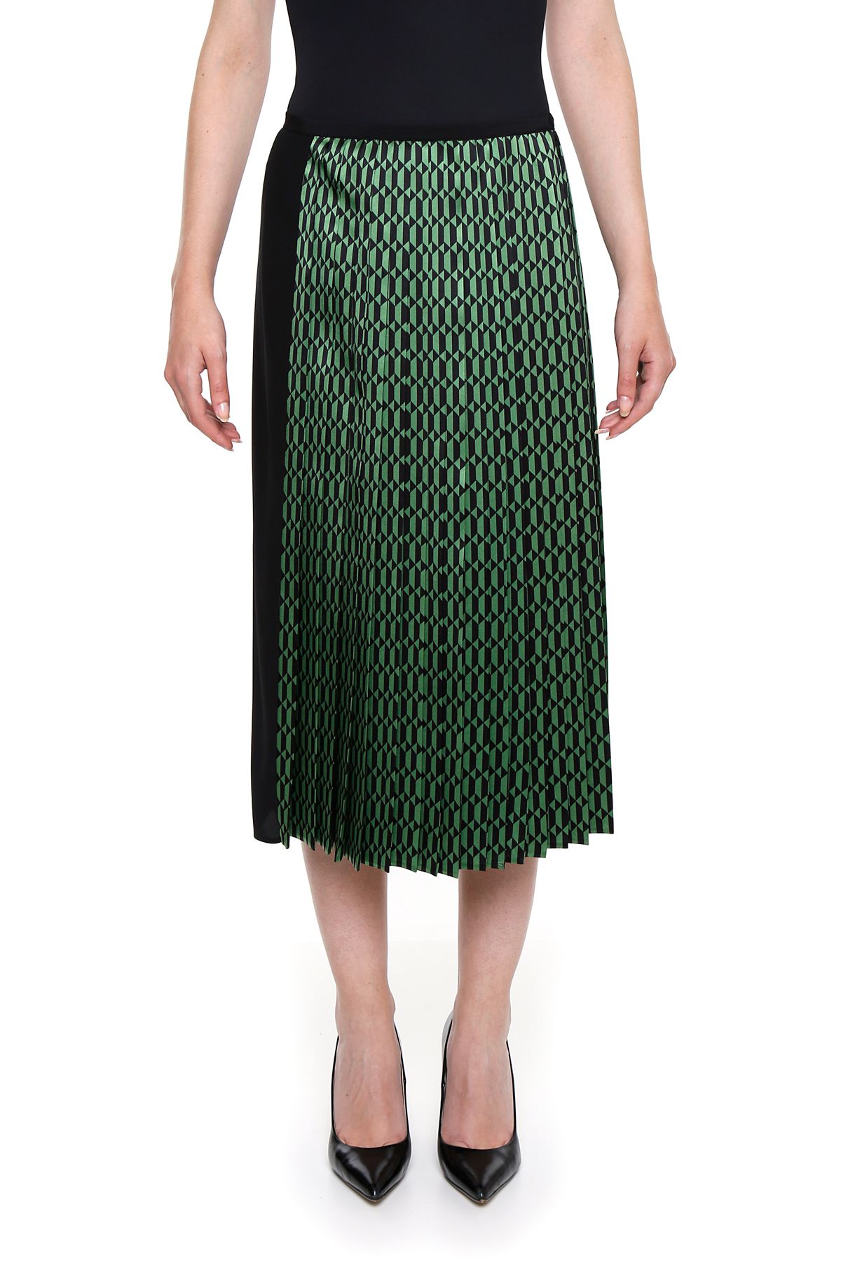Fendi - Pleated Silk Skirt - CORIANDER/BLACK|Nero, Women's Skirts | Italist