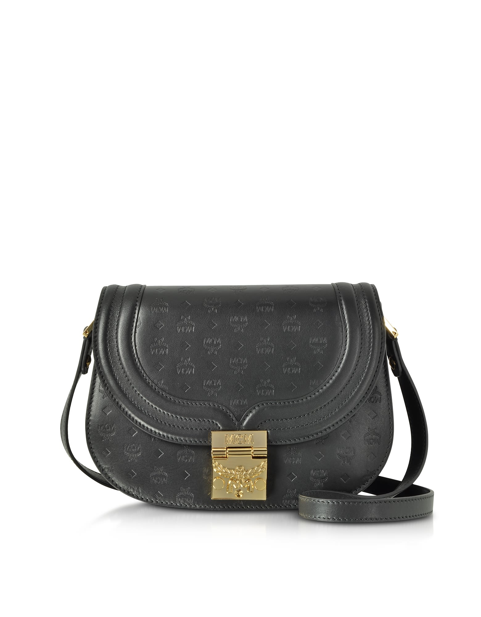 MCM Trisha Black Monogrammed Leather Small Shoulder Bag - Black - 10596082 | italist