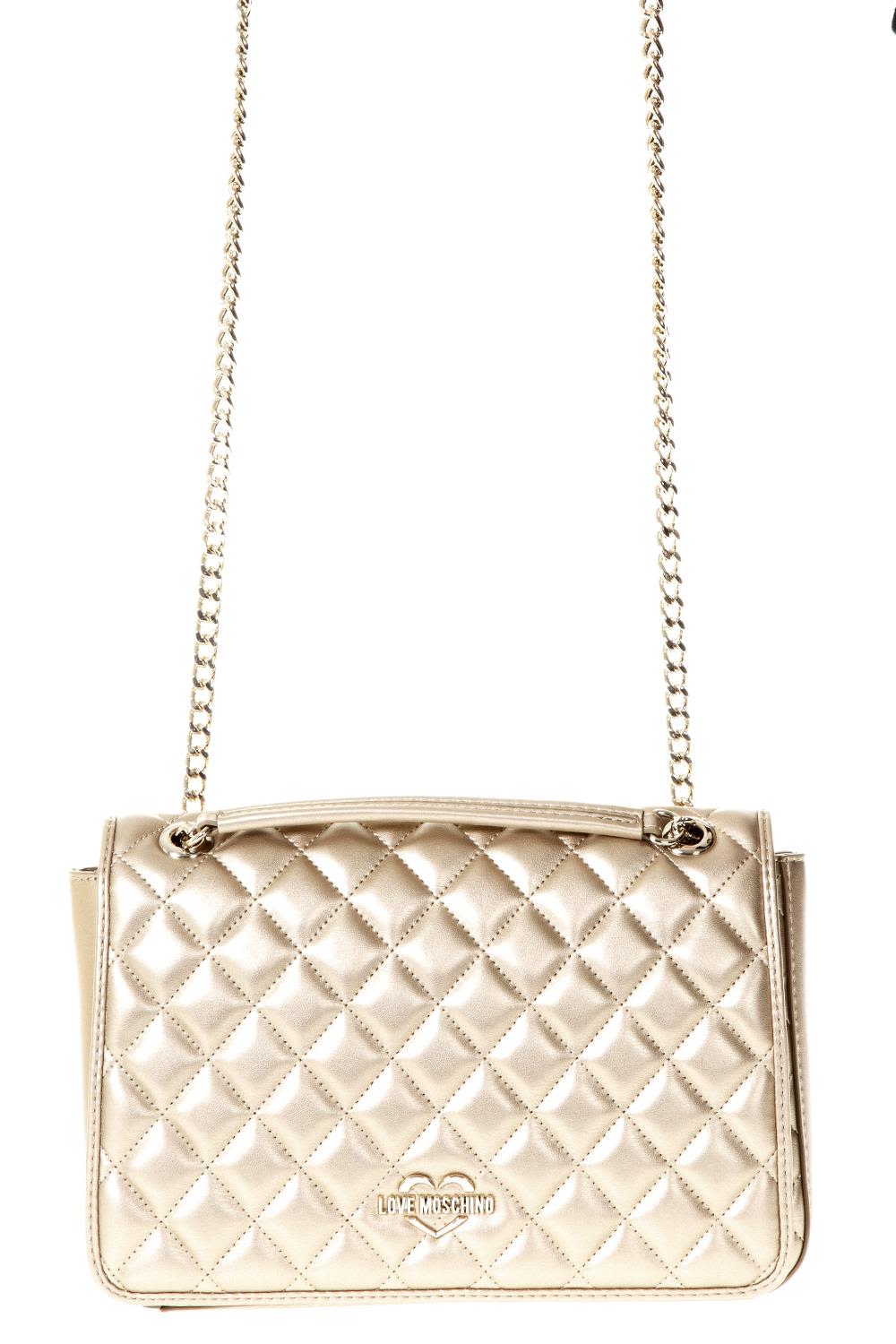 LOVE MOSCHINO GOLD QUILTED FAUX LEATHER BAG,10606598