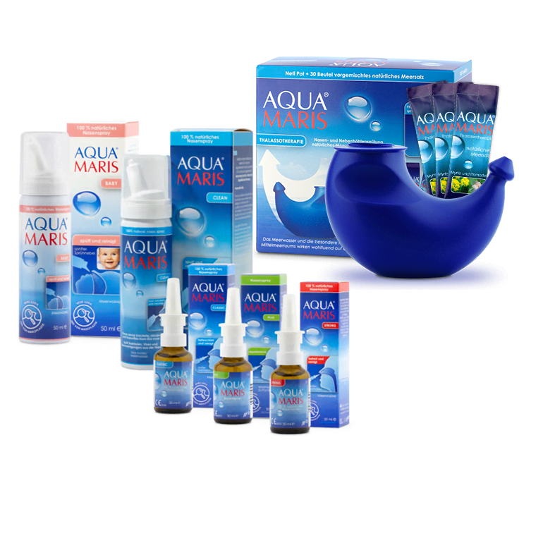 Aqua Maris Produktlinie Nasensprays und Neti Pot