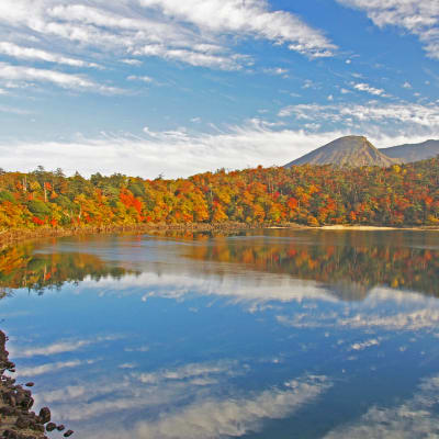 Herbstlaub auf der Ebino-Hochebene des Bergs Karakuni-dake