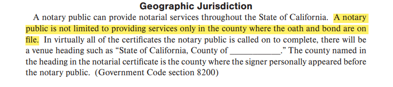 A notary public is NOT limited to providing services only in the county where the oath and bond are on file.