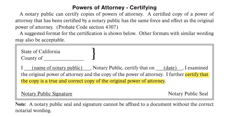 that the copy is a true and correct copy of the original power of attorney
