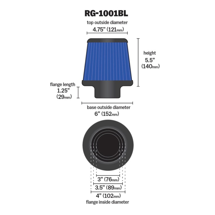 Genuine Part K/&N Universal Chrome Filter RG-1001BL