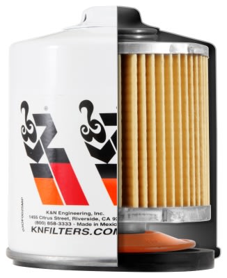 K&N HP wrench-off oil filter with cutaway