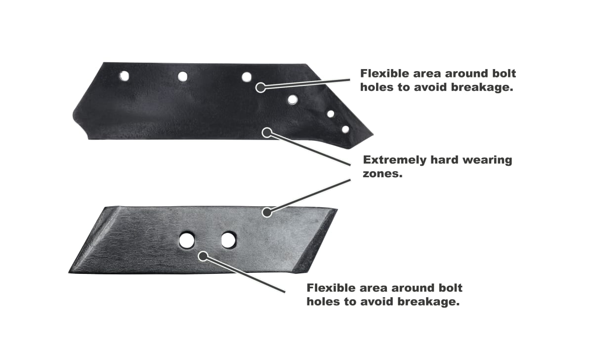 Durable Plough Components with Flexible Bolt Areas and Hard-Wearing Zones