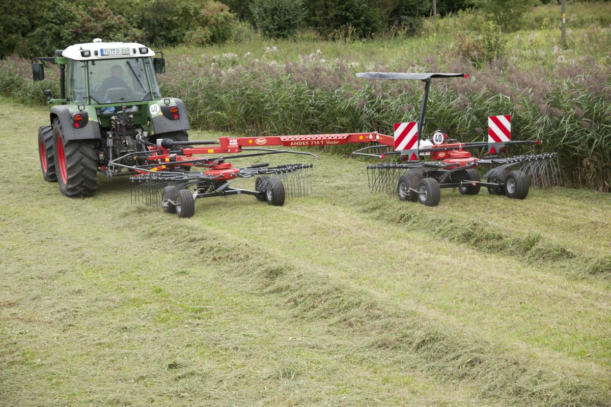 Double Rotor Rakes - Andex 714T VARIO - 714T EVO, CompactLine Gearbox provides almost maintenance free and great strengt during operation