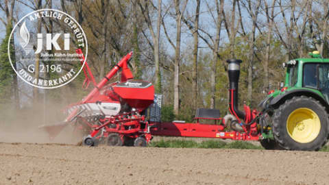 Kverneland Mikrogranulatstreuer micro-drill zertifiziert durch das Julius Kühn Institut 