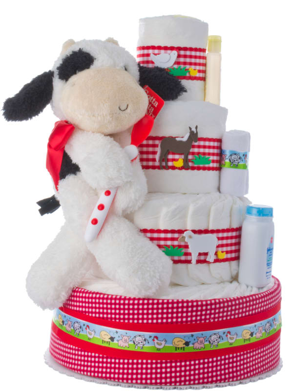 Fuzzy Cow Baby Shower Diaper Cakes Unique Diaper Cake Gifts