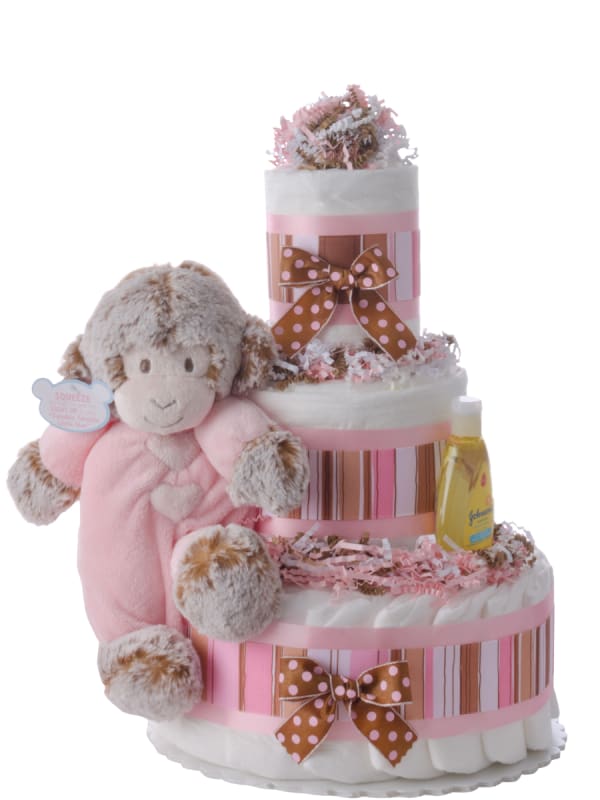 Musical Monkey Pink Baby Girl Diaper Cake