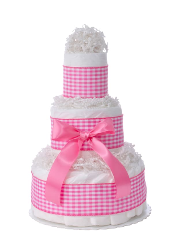 Sweet Pink Gingham 3 Tier Diaper Cake