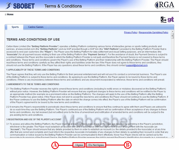 Sbobet Agreement Page Sbobet Agreement Page