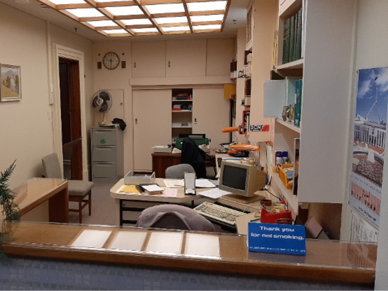 Clip-on earrings, floral arrangements and heritage furniture - how the museum recreates life in a 1980s working parliament