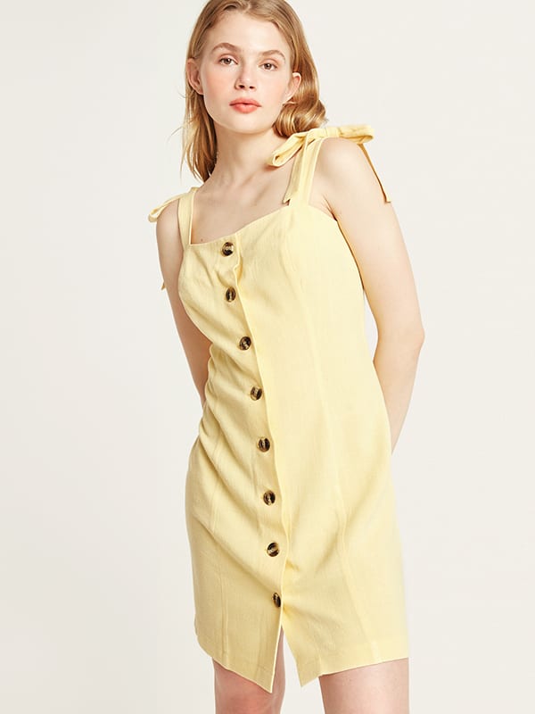 Yellow Lily Linen Blend Mini Dress