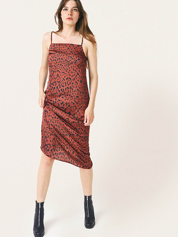 Brown and Black Leopard Vicky Cami Midi Dress
