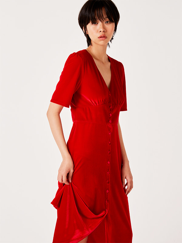 Red Alexa Velvet Midi Dress