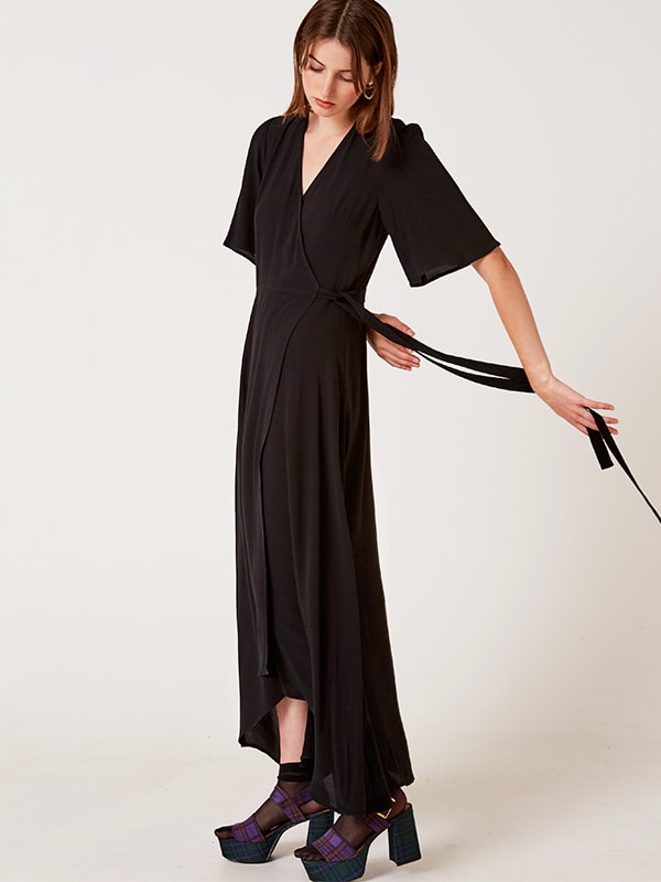 Black Willow Wrap Midi Dress