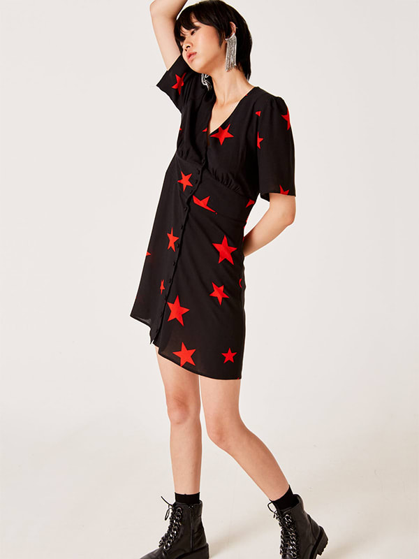 Black and Red Star Alexa Mini Dress
