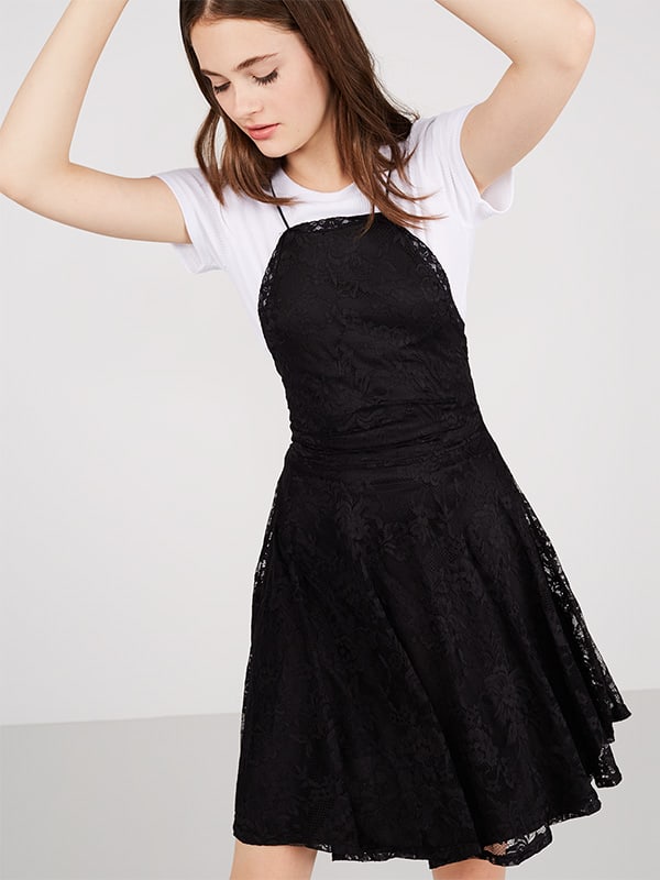 Black High Neck Lace Skater Dress