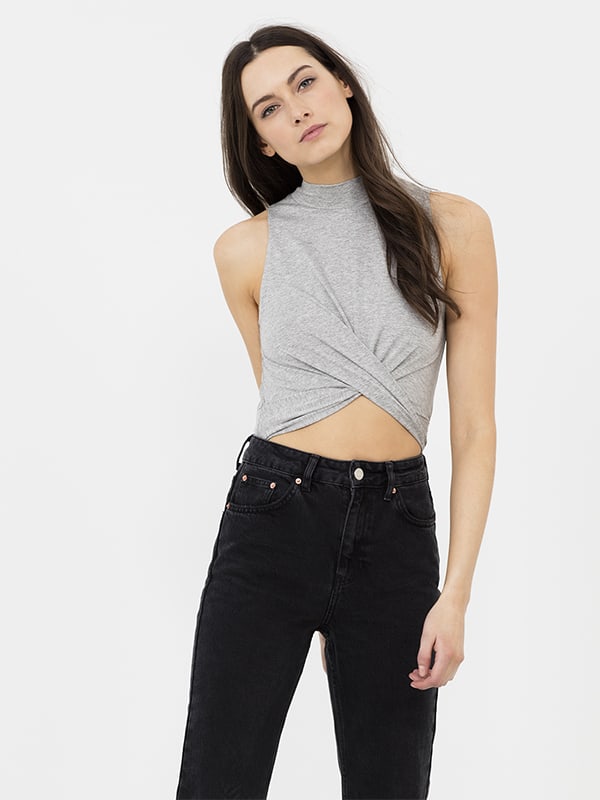 GREY MARL Knot Front Top