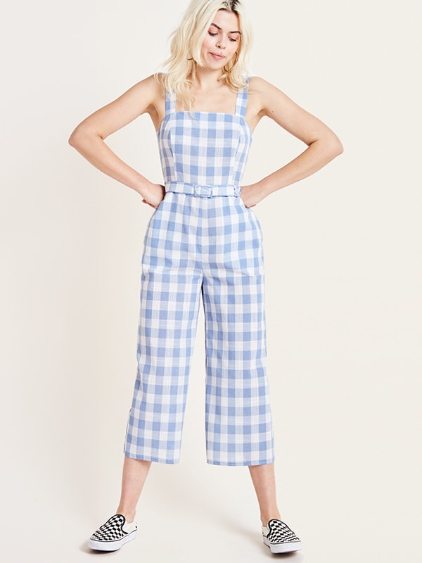 Blue and White Gingham Check Jumpsuit