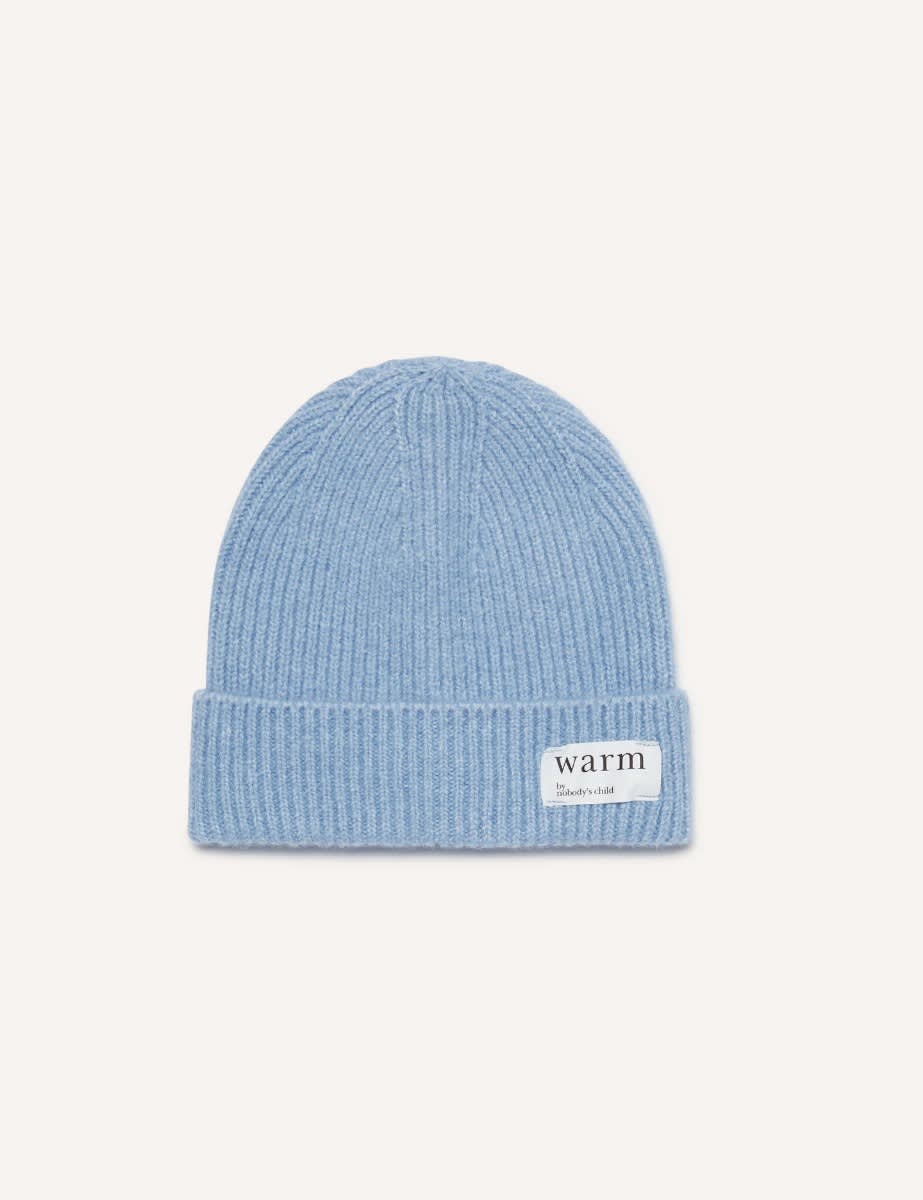 Blue Ribbed Knitted Beanie