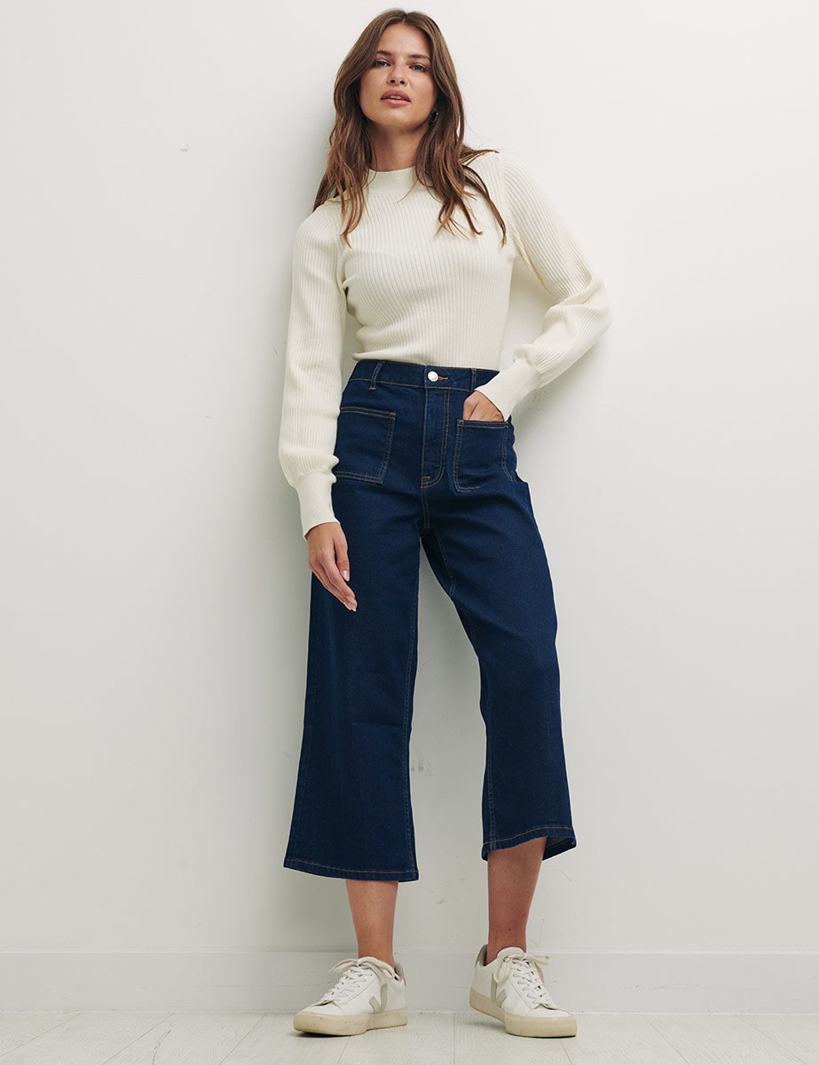 Cropped Wide Leg with Patch Pocket in Indigo 
