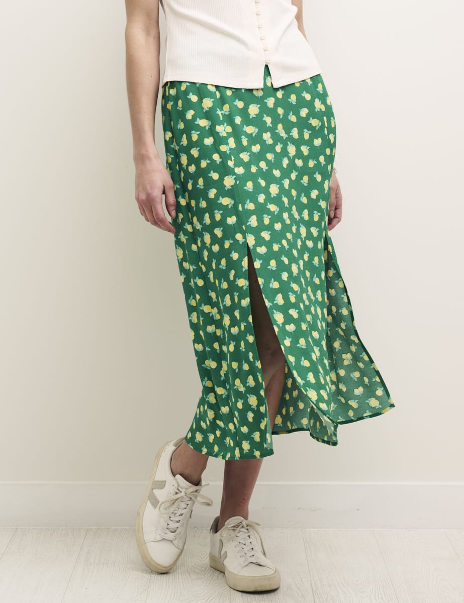 Green Sicilian Lemon Print Sara Midi Skirt | Nobody's Child