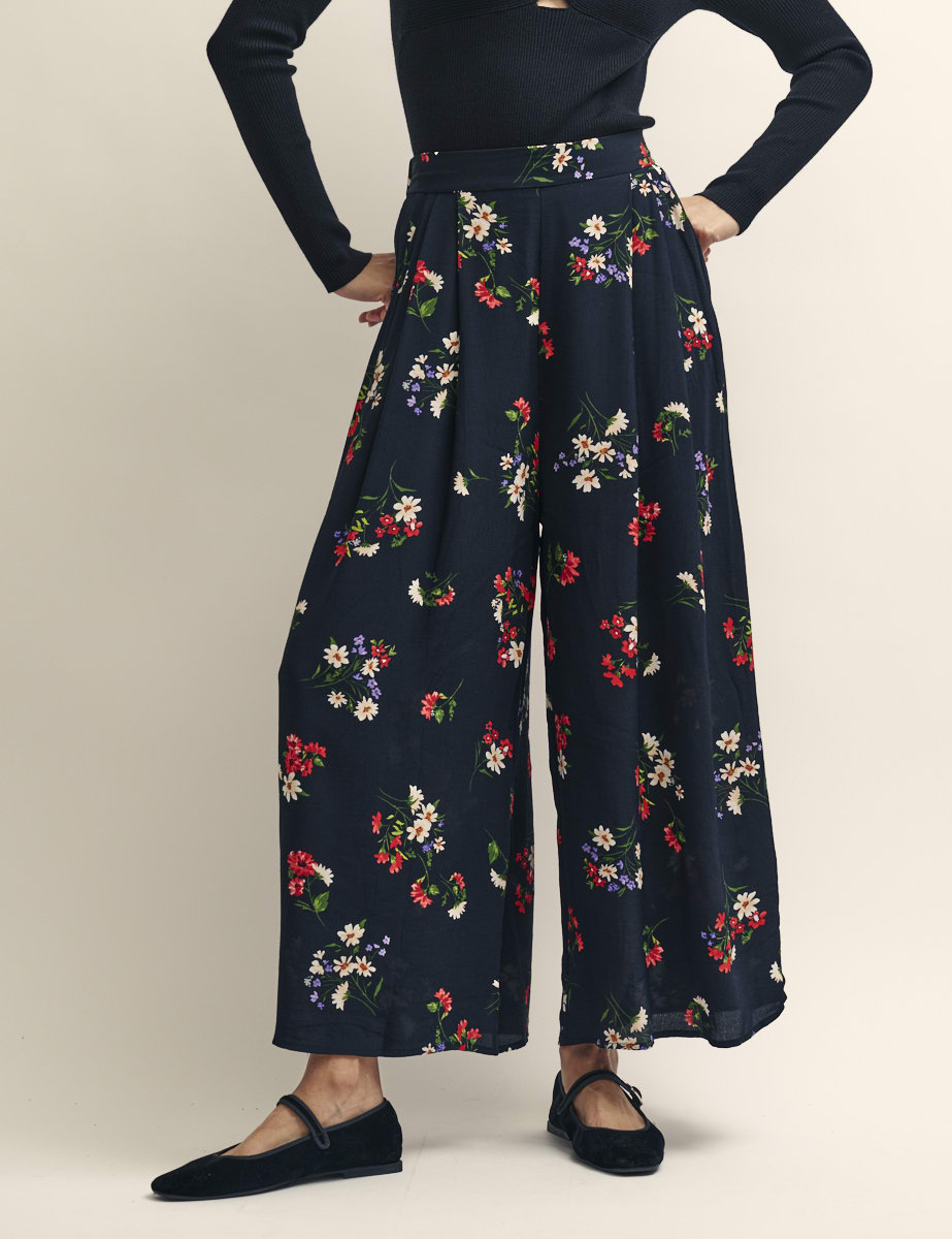 Black and Red Floral Wide Leg Zeena Trousers | Nobody's Child
