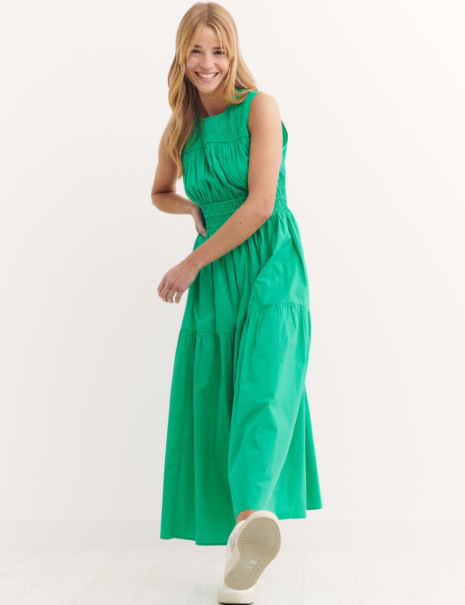Green Elora Poplin Midi Dress