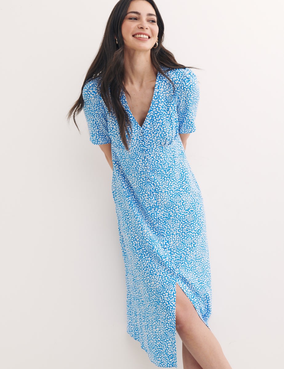 Blue Leopard Print Alexa Midi Dress