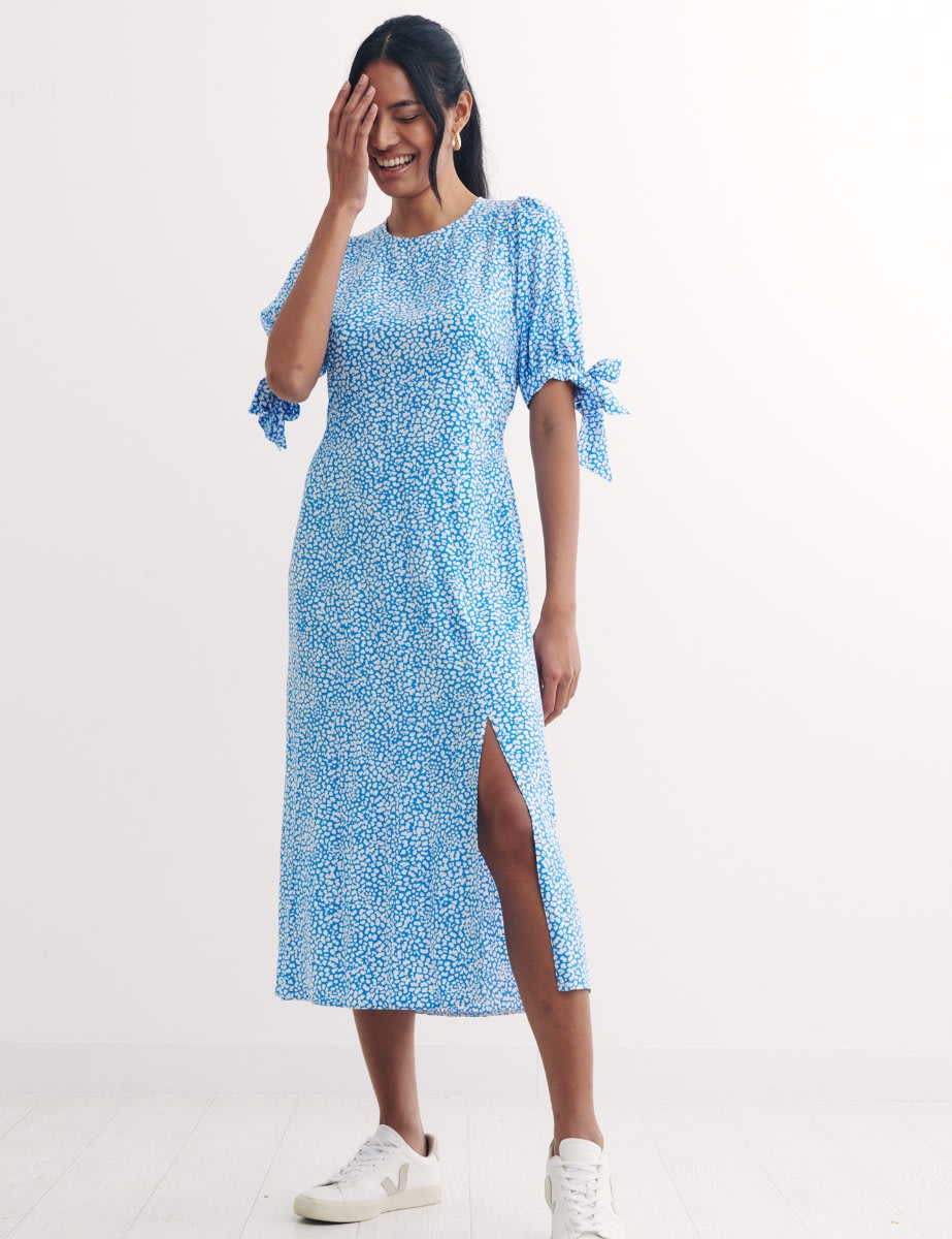 Blue Leopard Print Esme Midi Dress