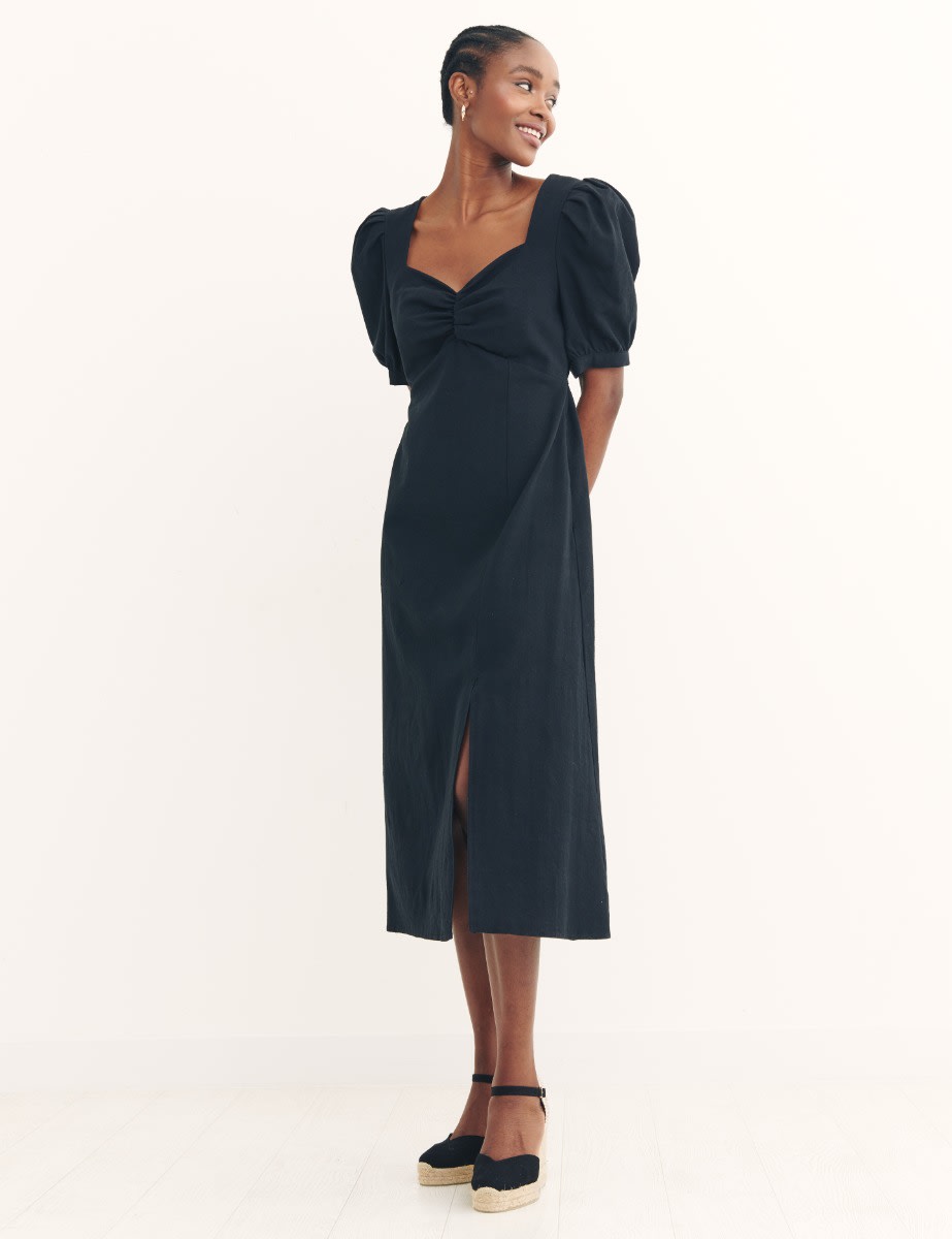 Black Rosie Linen Midi Dress
