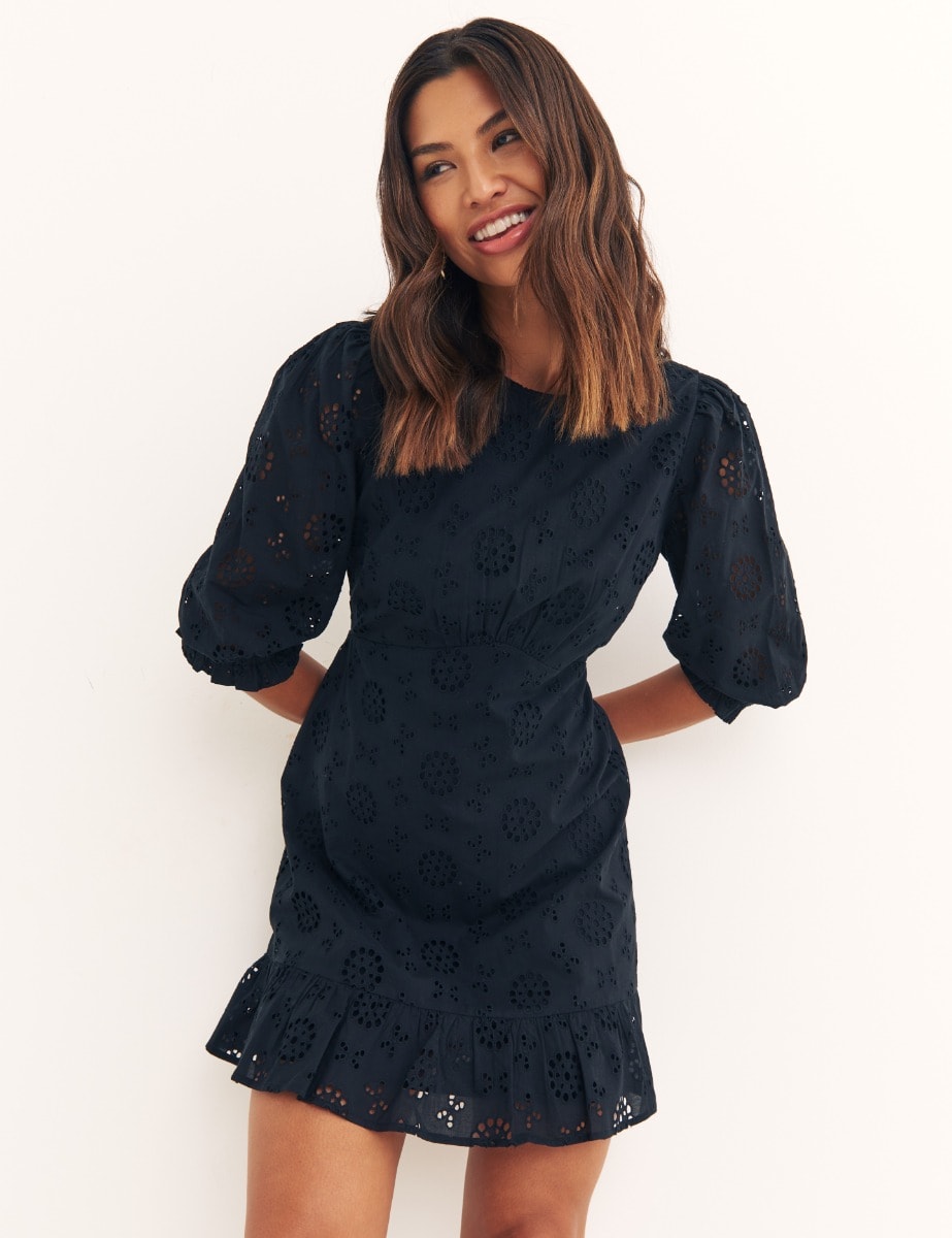 Black Broderie Serena Mini Dress