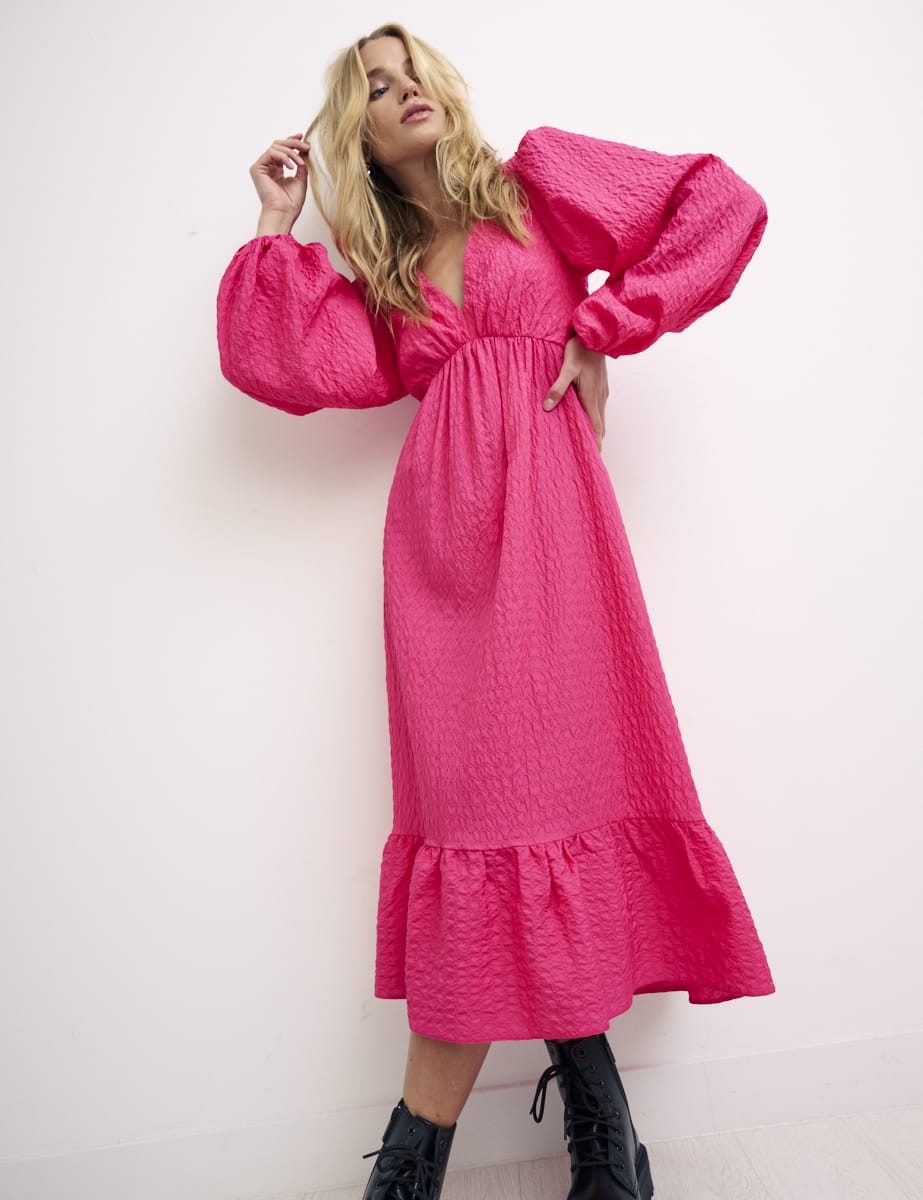 Pink Ammie Long Sleeve Midi Dress