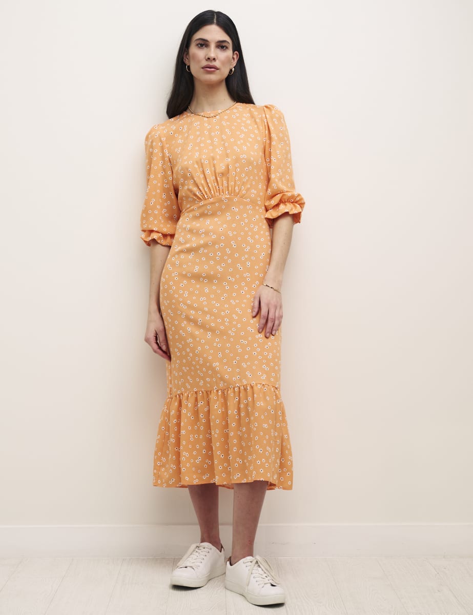Orange Ditsy Floral Selena Midi Dress