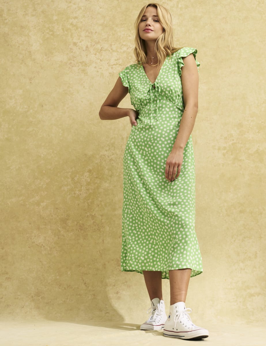 Green Floral Lily Midi Tea Dress